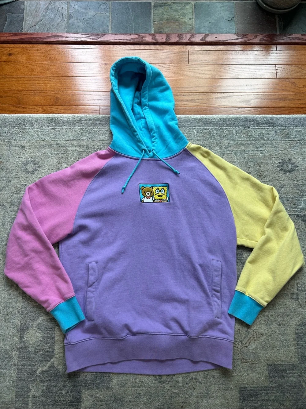 Teddy Fresh x SpongeBob SquarePants Color Block Hoodie Sweatshirt L